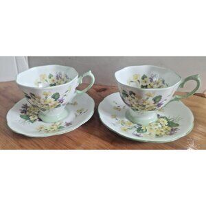 Vintage Royal Albert Yellow Vintage Primulette Teacup and Saucer Sets (2) 1950s